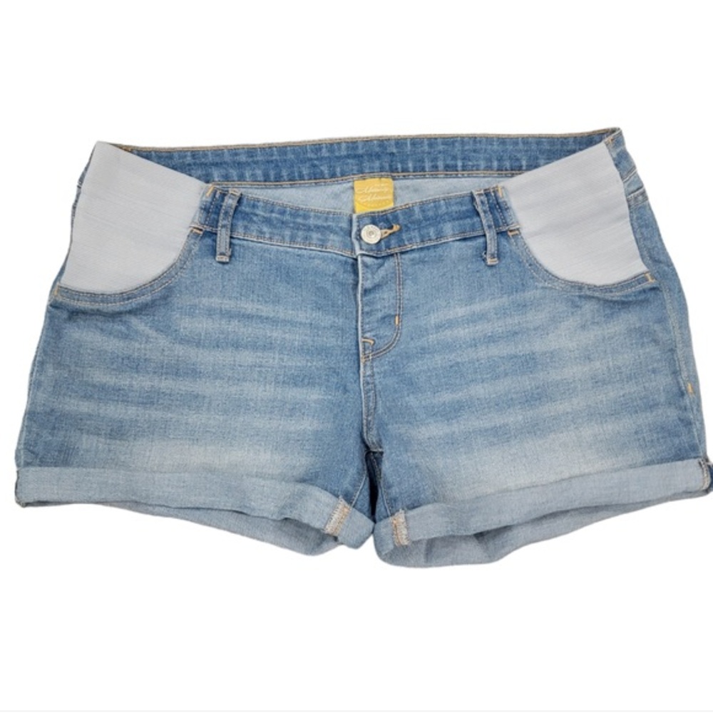 Old Navy Maternity Jean Shorts Light Blue Denim Stretch Side Panels Real Waist